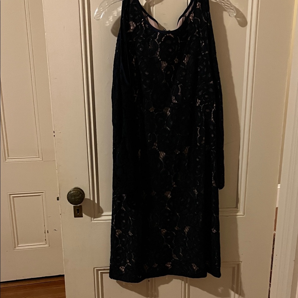 Adrianna Papell Black Lace Long Sleeve Dress
